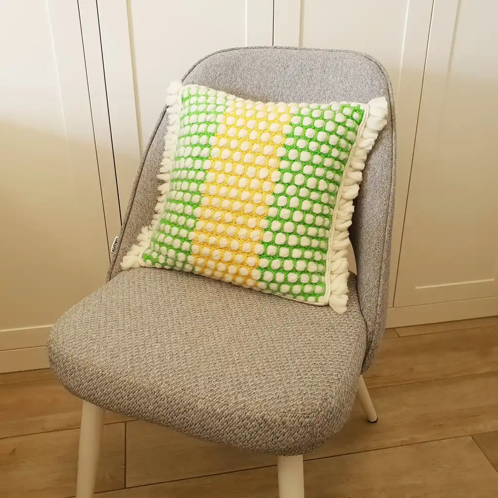 Handmade crochet cushion pillow chunky wool, cotton.