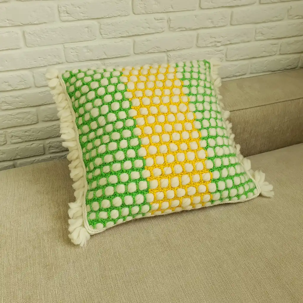 Handmade crochet cushion pillow chunky wool, cotton.