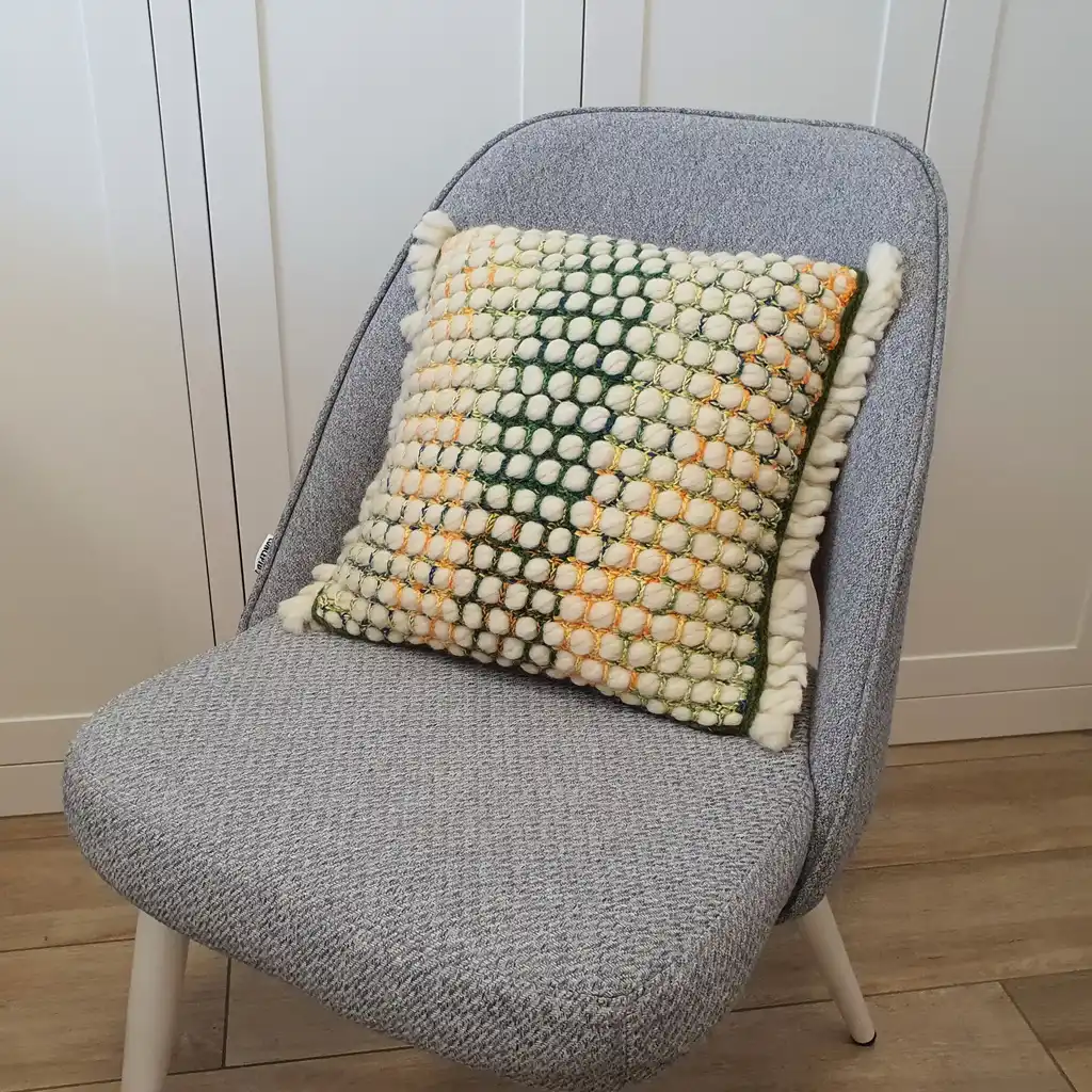 Handmade crochet cushion pillow chunky wool, cotton.