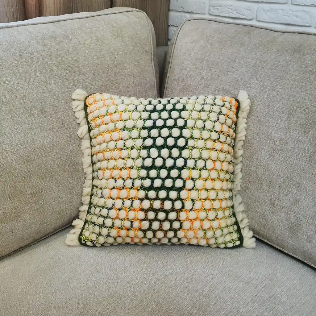 Handmade crochet cushion pillow chunky wool, cotton.