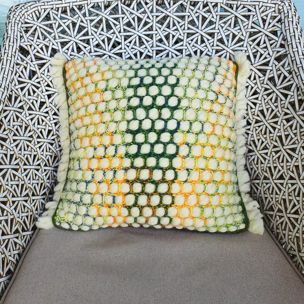 Handmade crochet cushion pillow chunky wool, cotton.