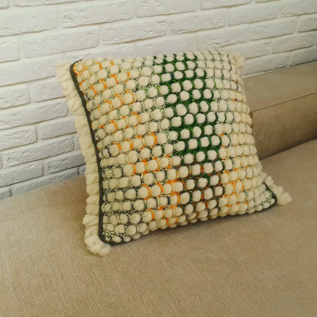 Handmade crochet cushion pillow chunky wool, cotton.