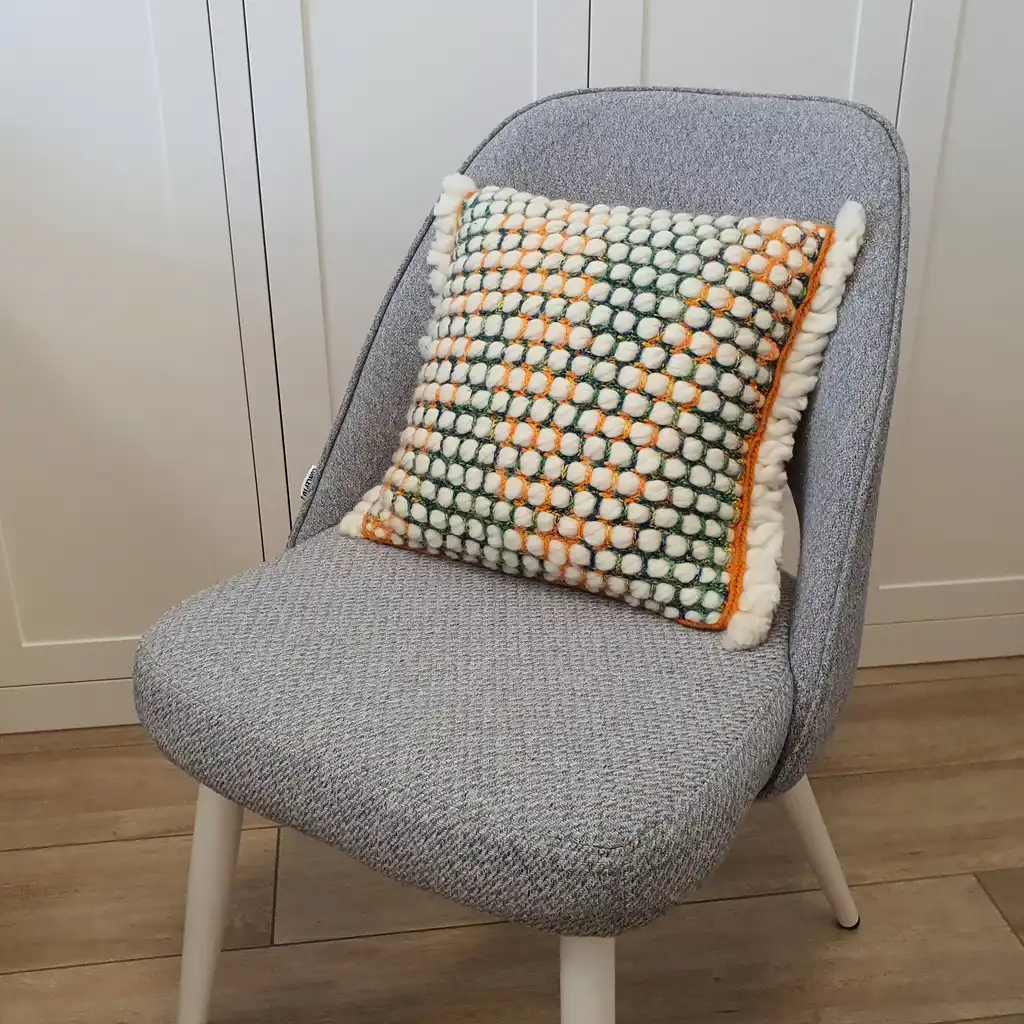 Handmade crochet cushion pillow chunky wool, cotton.