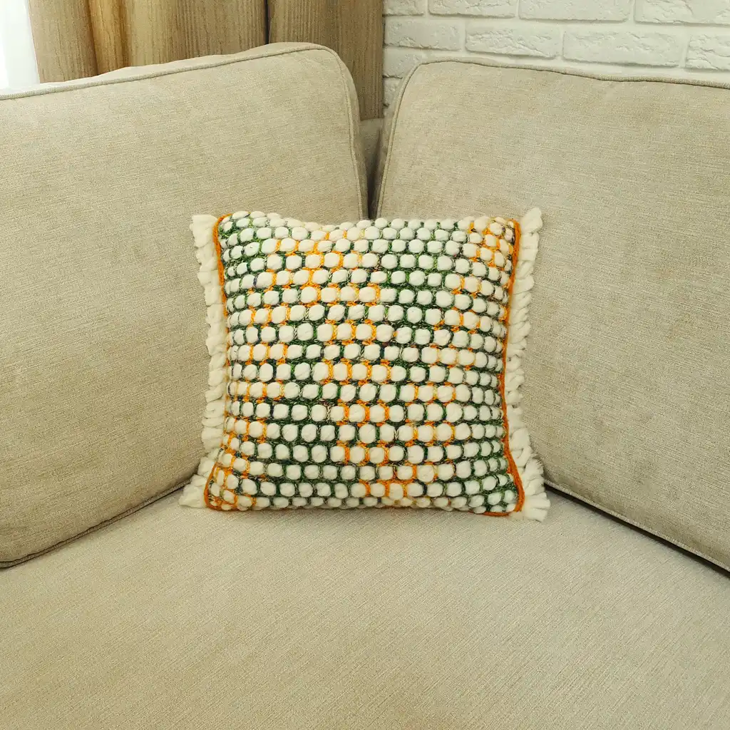 Handmade crochet cushion pillow chunky wool, cotton.