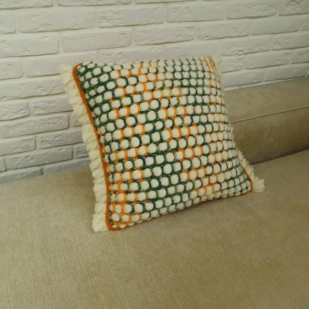 Handmade crochet cushion pillow chunky wool, cotton.