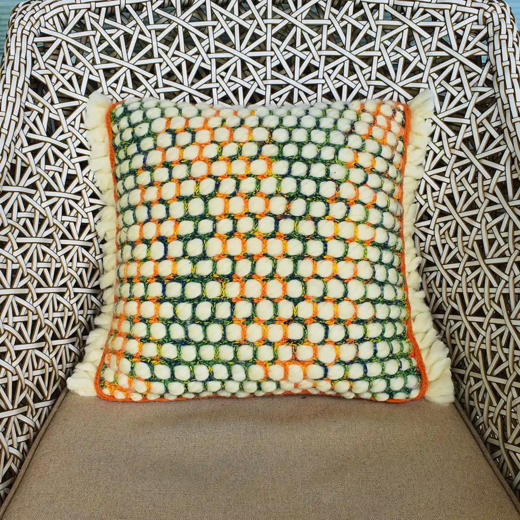 Handmade crochet cushion pillow chunky wool, cotton.