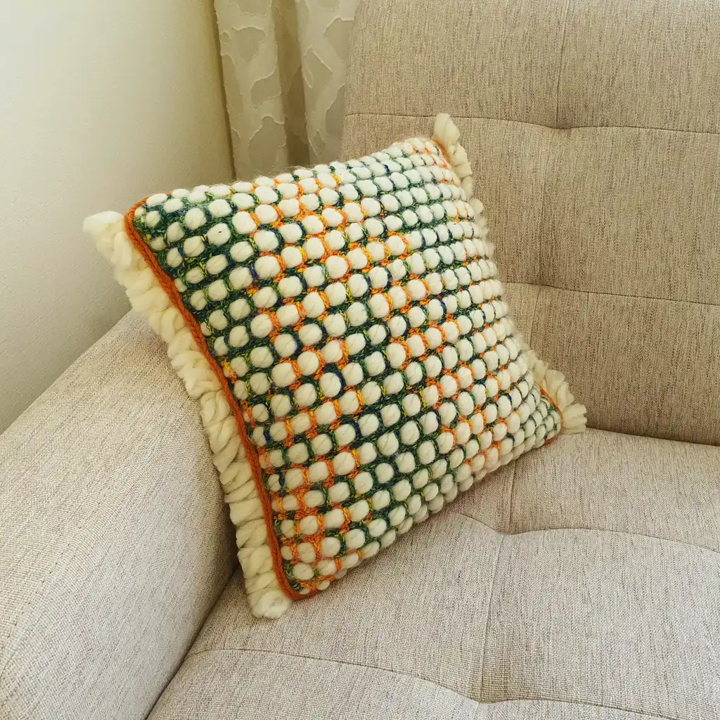 Handmade crochet cushion pillow chunky wool, cotton.