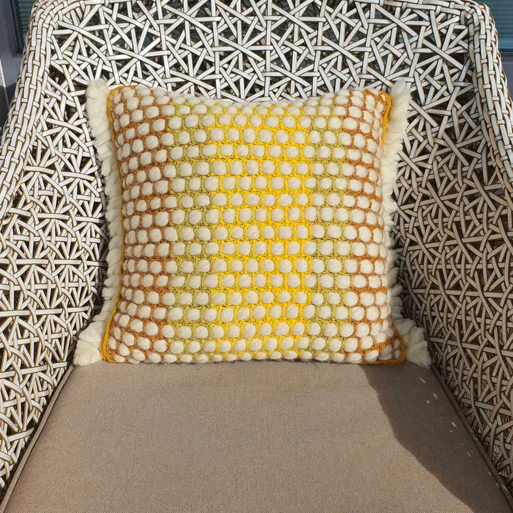 Handmade crochet cushion pillow chunky wool, cotton.
