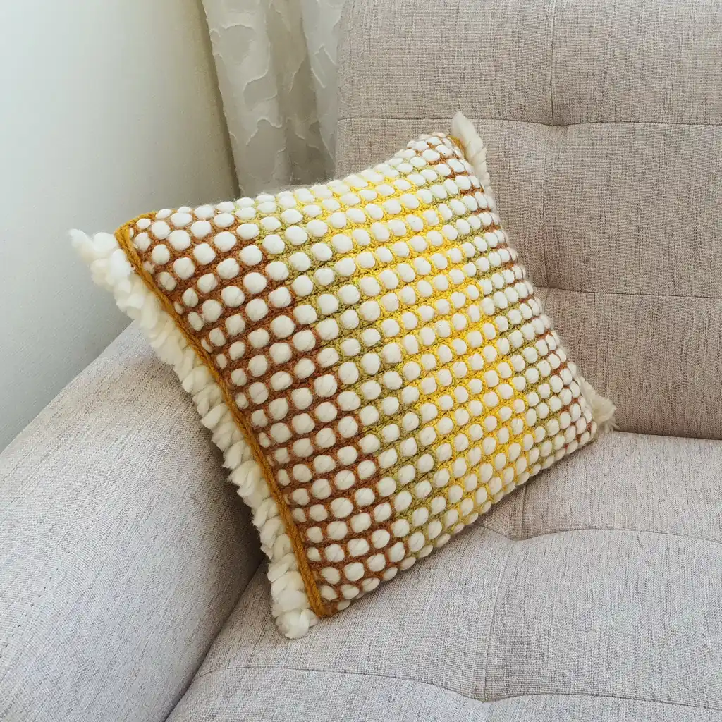 Handmade crochet cushion pillow chunky wool, cotton.