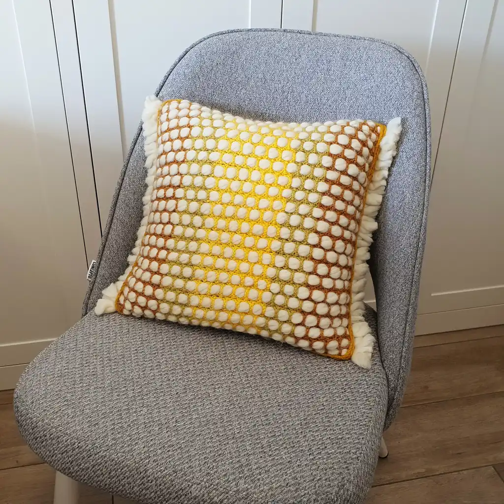 Handmade crochet cushion pillow chunky wool, cotton.