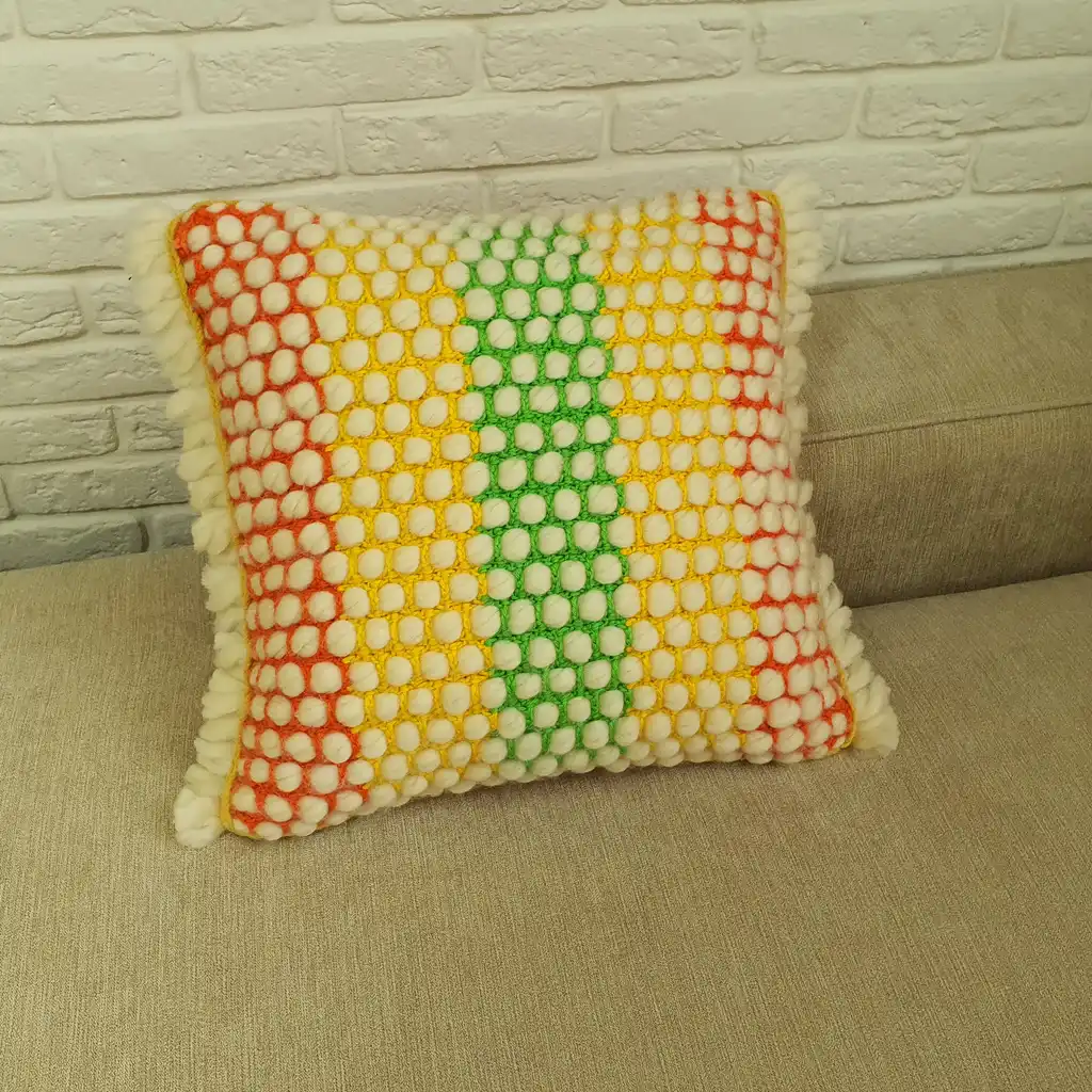 Handmade crochet cushion pillow chunky wool, cotton.