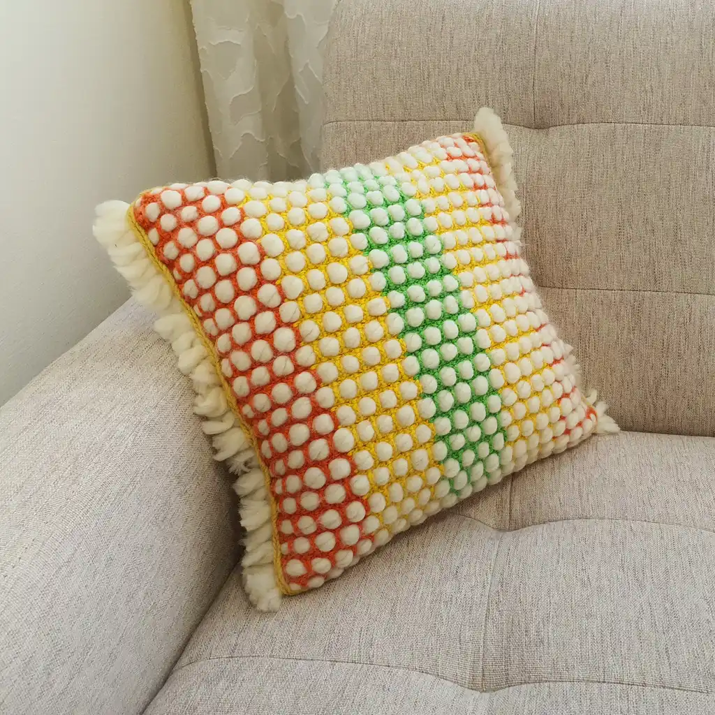 Handmade crochet cushion pillow chunky wool, cotton.