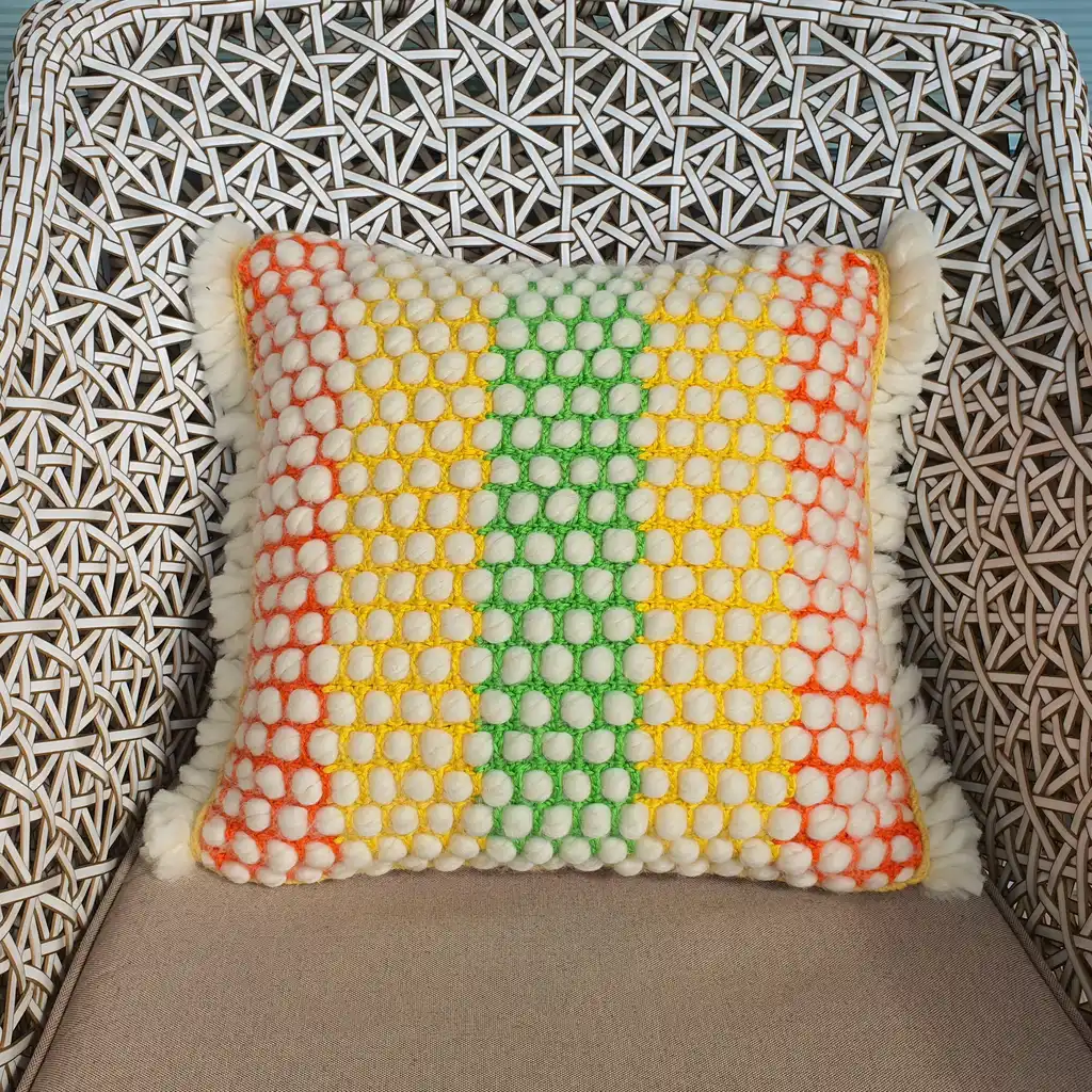Handmade crochet cushion pillow chunky wool, cotton.