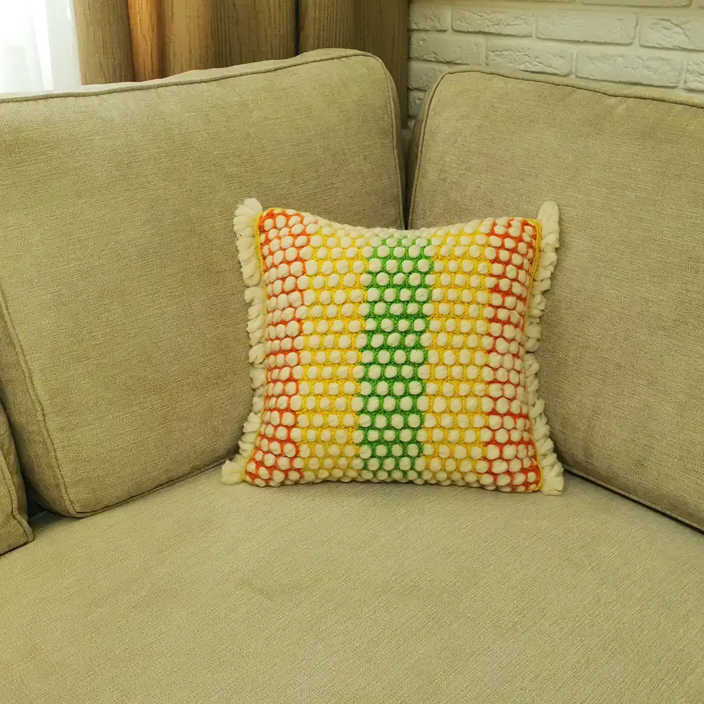 Handmade crochet cushion pillow chunky wool, cotton.