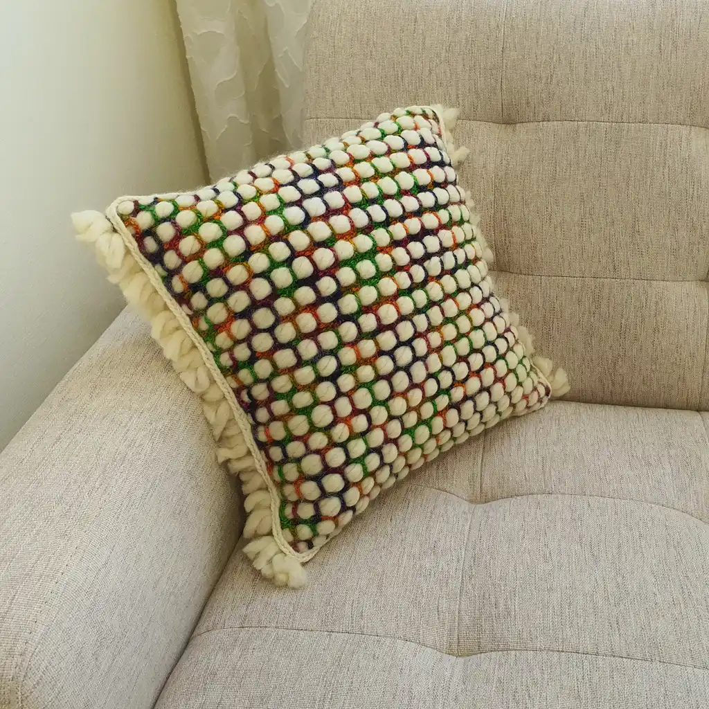 Handmade crochet cushion pillow chunky wool, cotton.