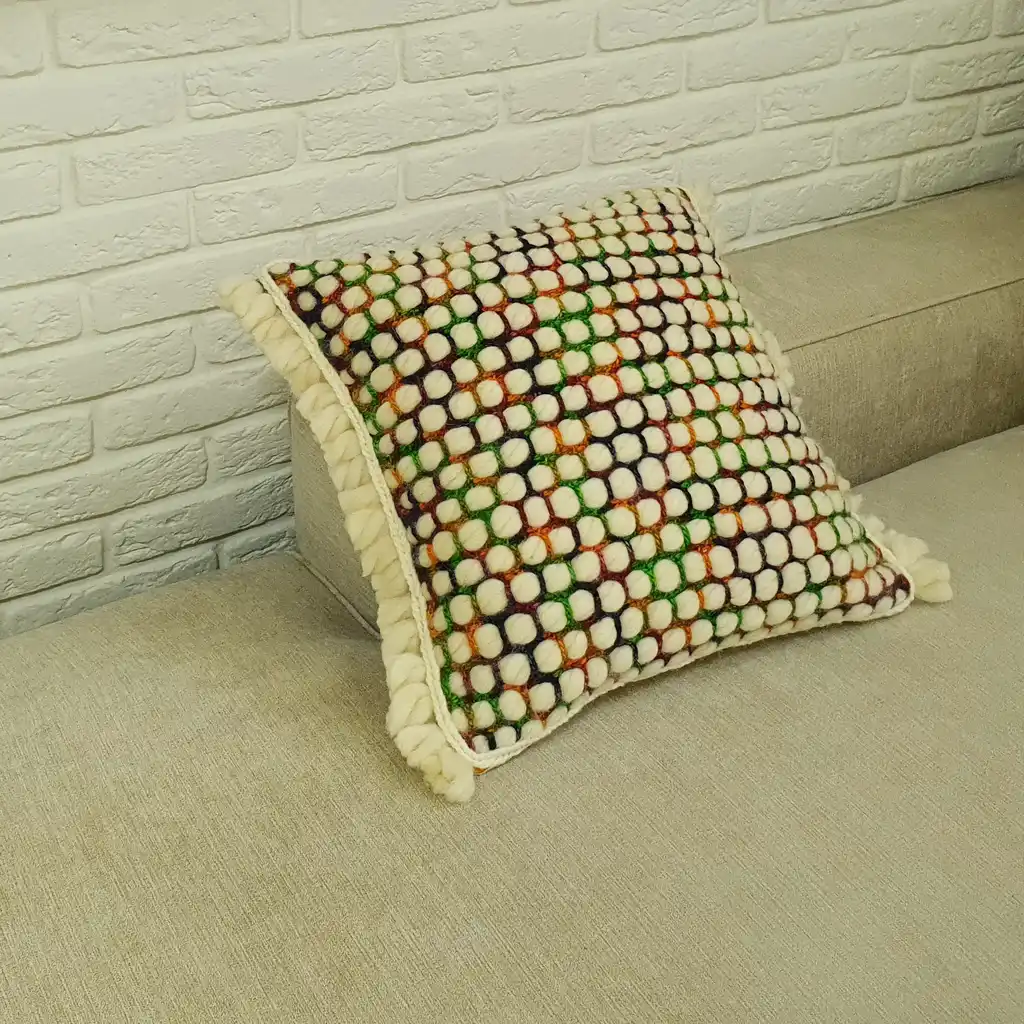 Handmade crochet cushion pillow chunky wool, cotton.