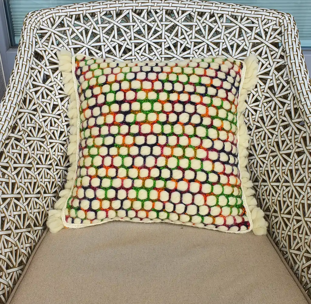 Handmade crochet cushion pillow chunky wool, cotton.