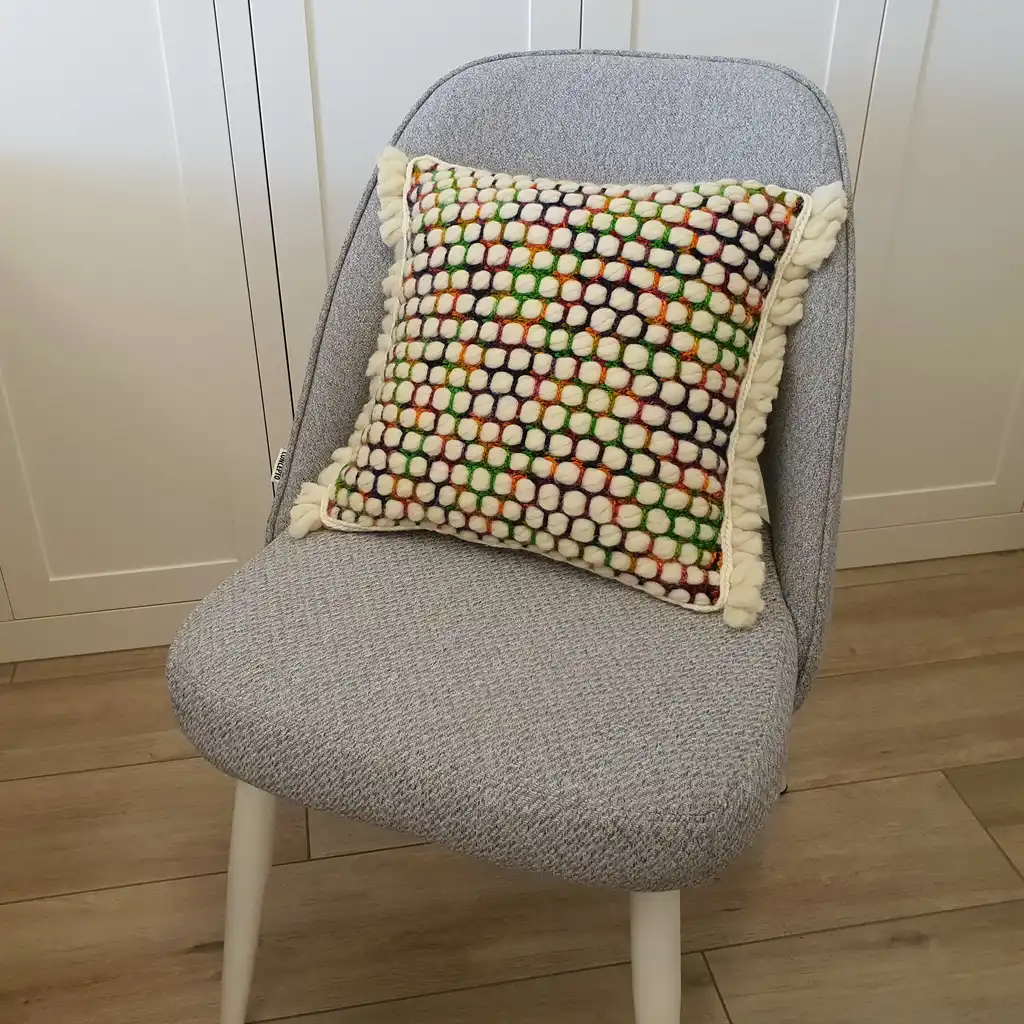 Handmade crochet cushion pillow chunky wool, cotton.
