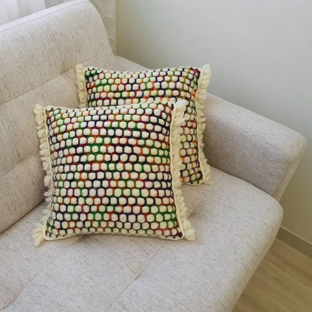 Handmade crochet cushion pillow chunky wool, cotton.