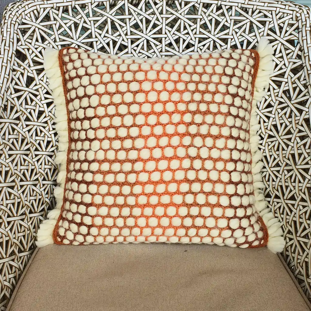 Handmade crochet cushion pillow chunky wool, cotton.