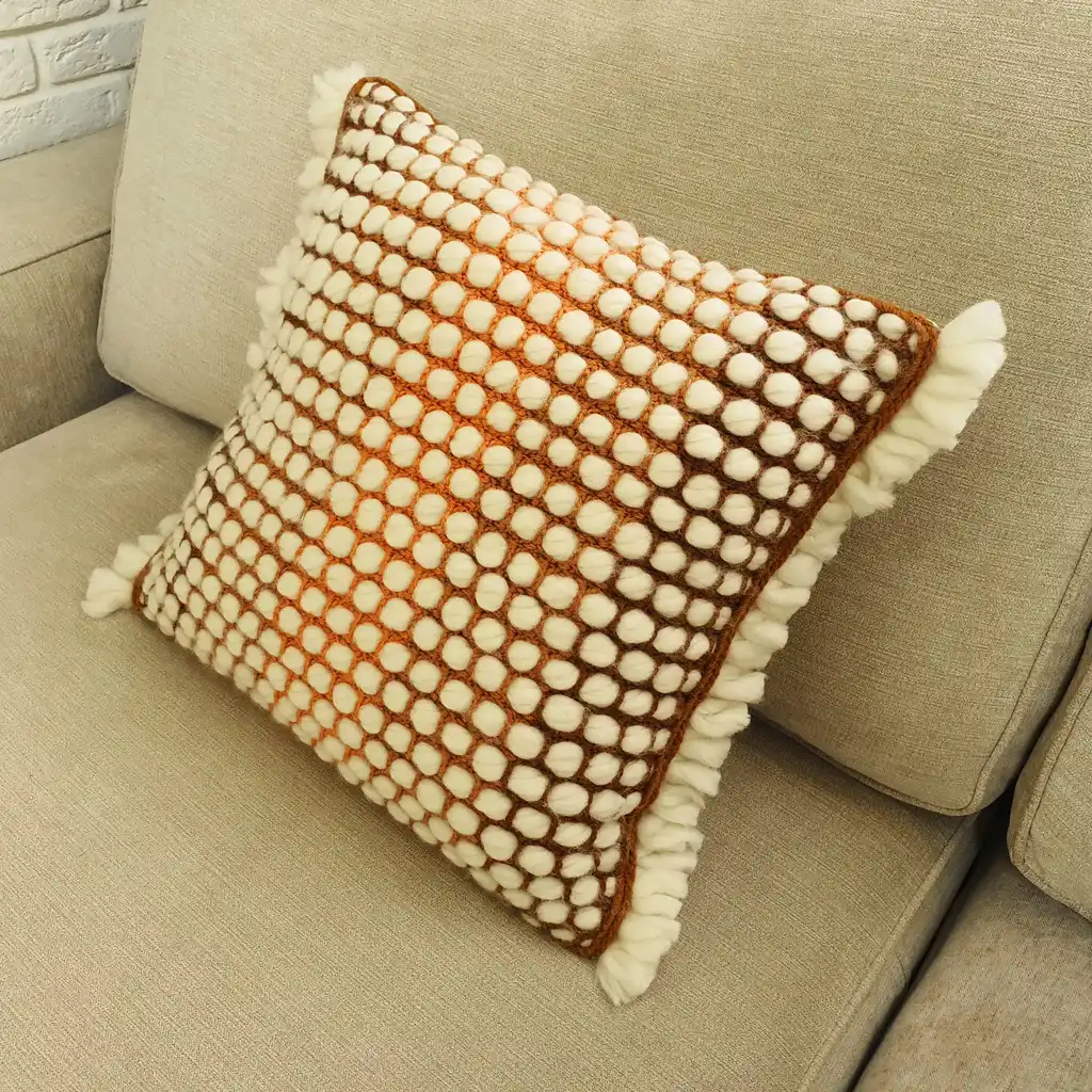 Handmade crochet cushion pillow chunky wool, cotton.