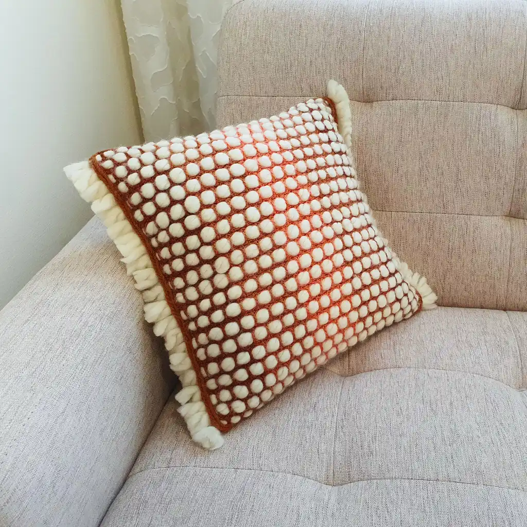 Handmade crochet cushion pillow chunky wool, cotton.
