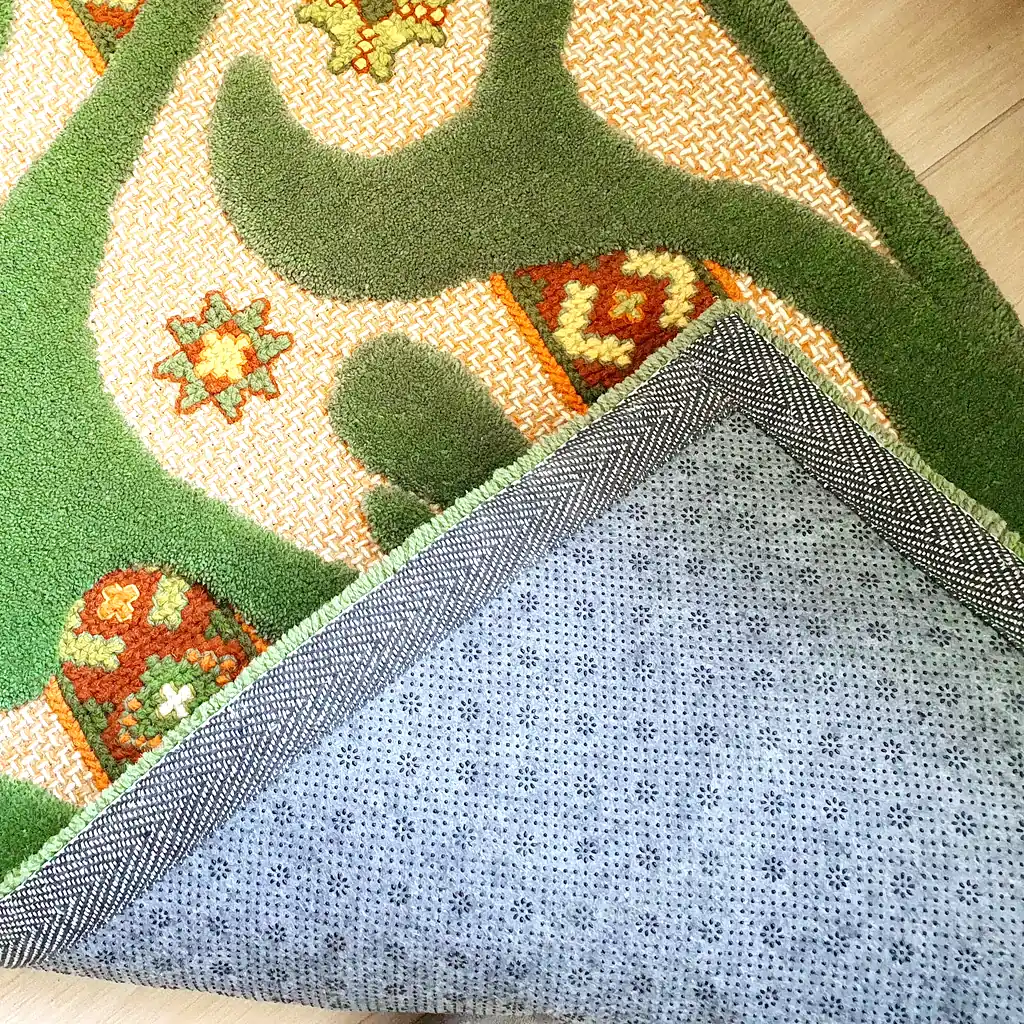 Modern textured rug with Ukrainian ornament and anti-slip backing