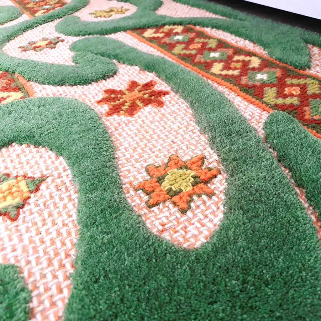 High-quality hand-stitching showing different embroidery techniques.